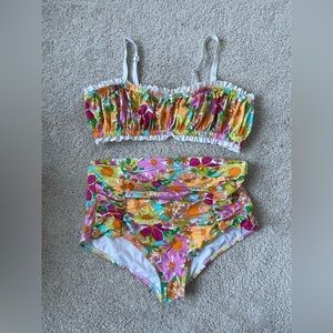 Unique Vintage Floral Bikini with White Accents